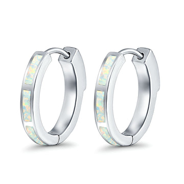 Hoop Earrings Lab Created White Opal 925 Sterling Silver (18mm)